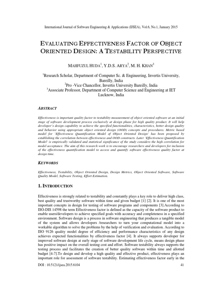 Evaluating Effectiveness Factor of Object Oriented Design: A ...