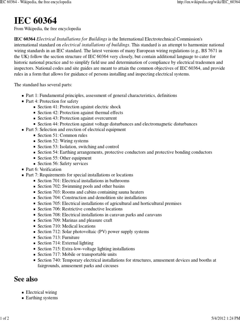 IEC 60364 - Wikipedia, The Free Encyclopedia | Electrical Wiring