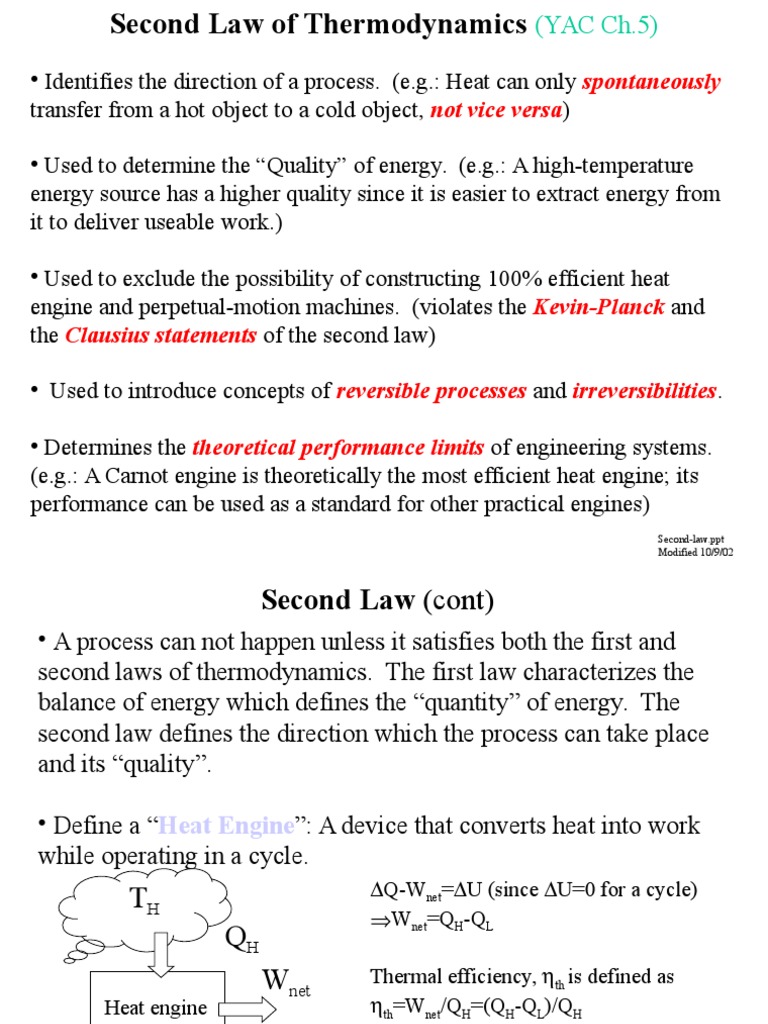 Second Law of Thermodynamics | PDF | Second Law Of Thermodynamics | Heat