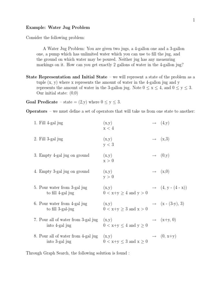 Water Jug Problem Solution Steps | PDF