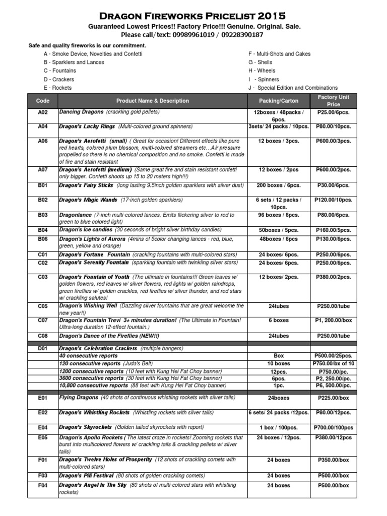 Dragon Fireworks 2015 Factory Price Cheapest - Cas PDF | PDF ...
