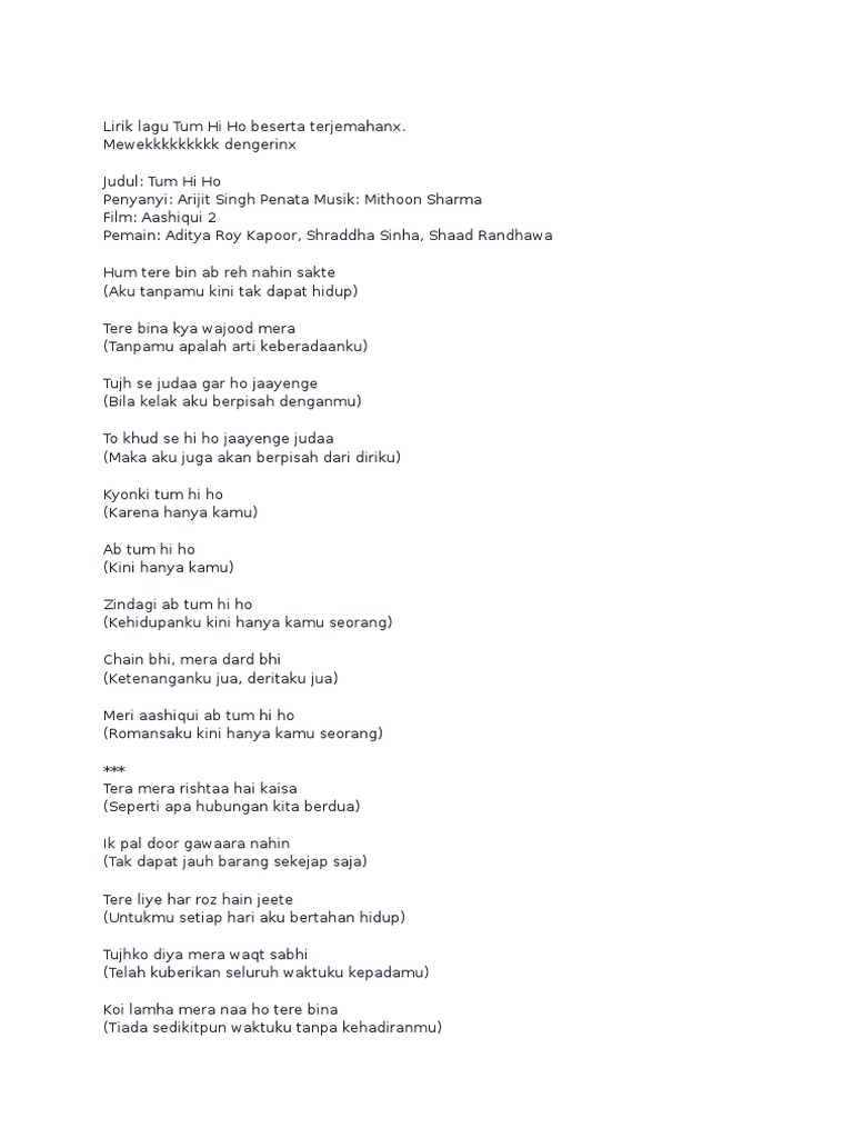 Kunci Gitar Lagu Tum Hi Ho Versi Indonesia