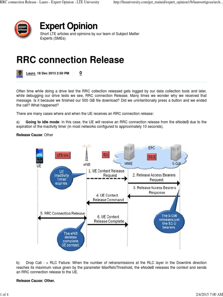 RRC Connection Release - Lauro - Expert Opinion - LTE University | PDF ...
