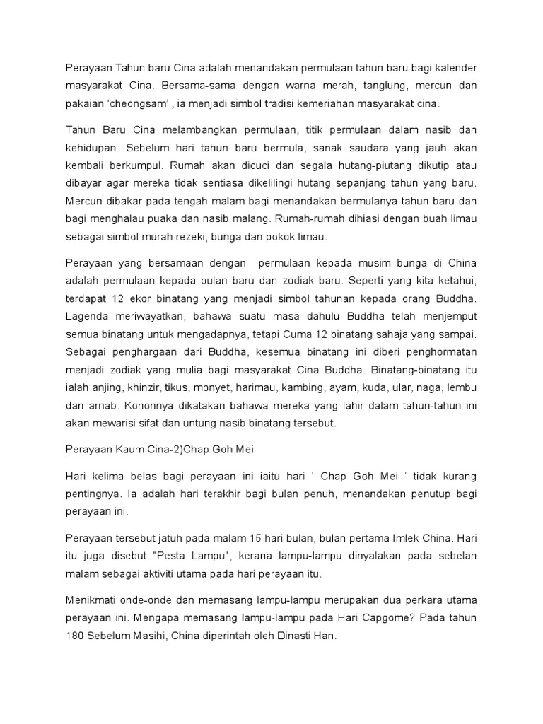 Perayaan Tahun Baru Cina Adalah Menandakan Permulaan Tahun Baru Bagi Kalender Masyarakat Cina Pdf