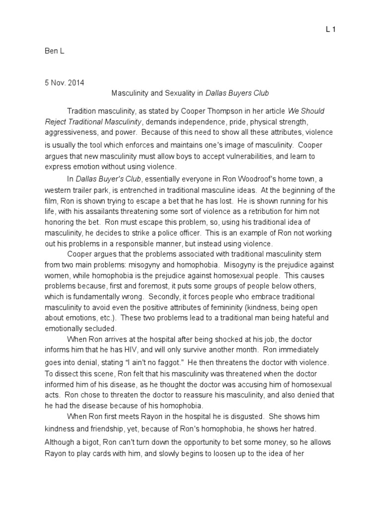 Masculinity in Dallas Buyers Club | PDF | Masculinity | Homophobia