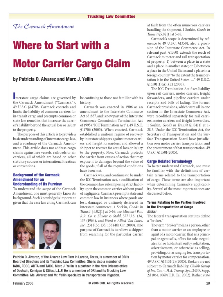 Carmack Amendments Cargo Claims PDF Cargo Bill Of Lading