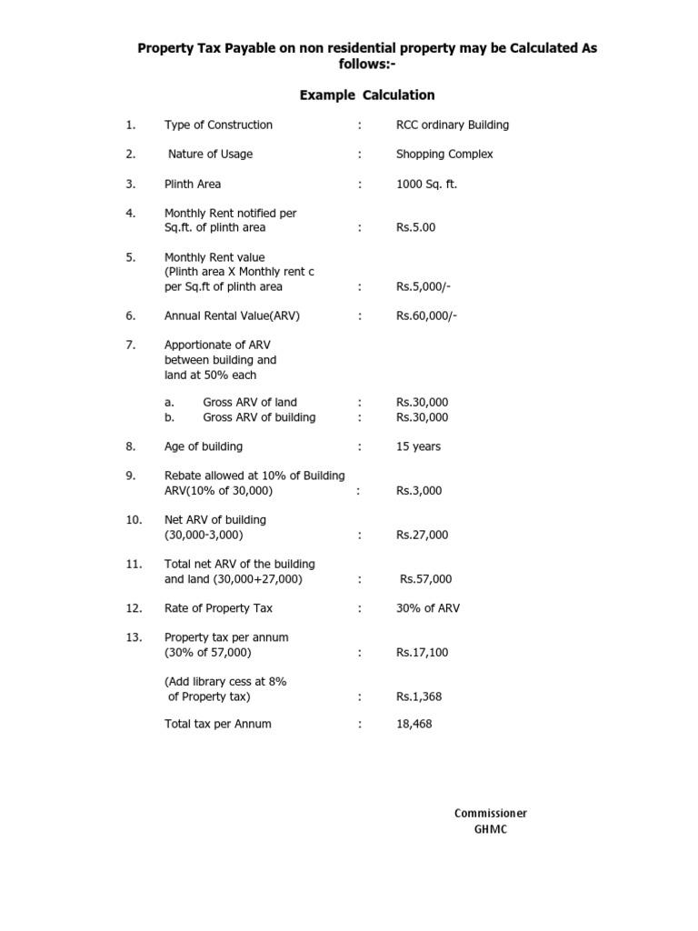 Property Tax Payable On Non Residential Property May Be Calculated As ...
