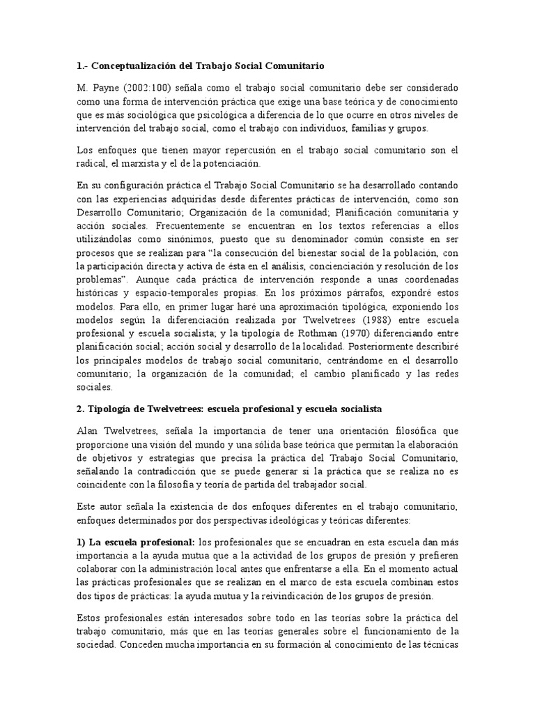 Modelos de Intervención Comunitaria en Trabajo Social | PDF | Trabajo ...