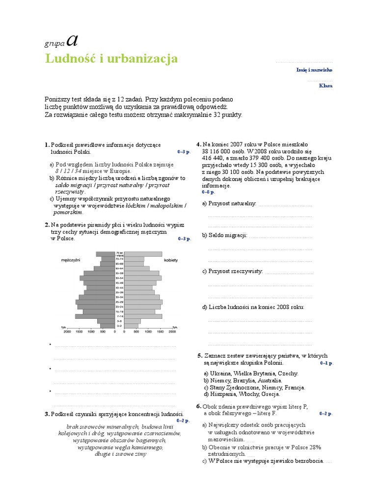 Wzór Na Objętość W Fizyce Ludność i Urbanizacja Test Grupy a i B (2)