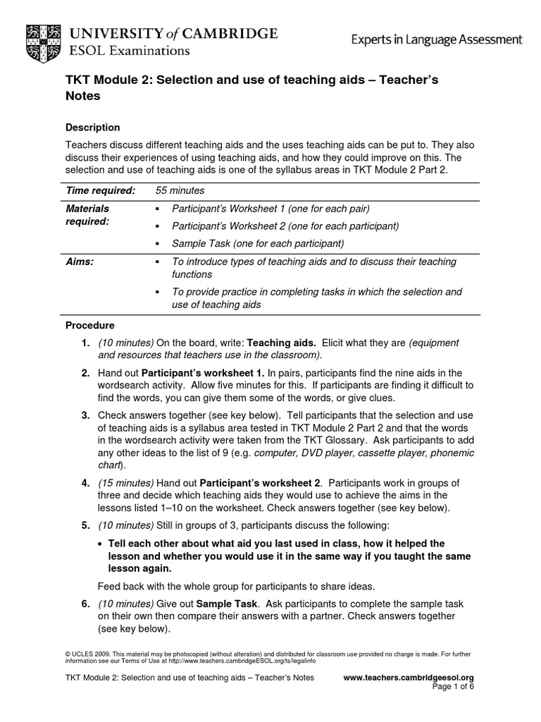 TKT Module 2 Selection and Use of Teaching Aids PDF Download Free PDF