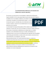 Ejes de Acción Para Incrementar La Calidad de Los Servicios Educativos UTM