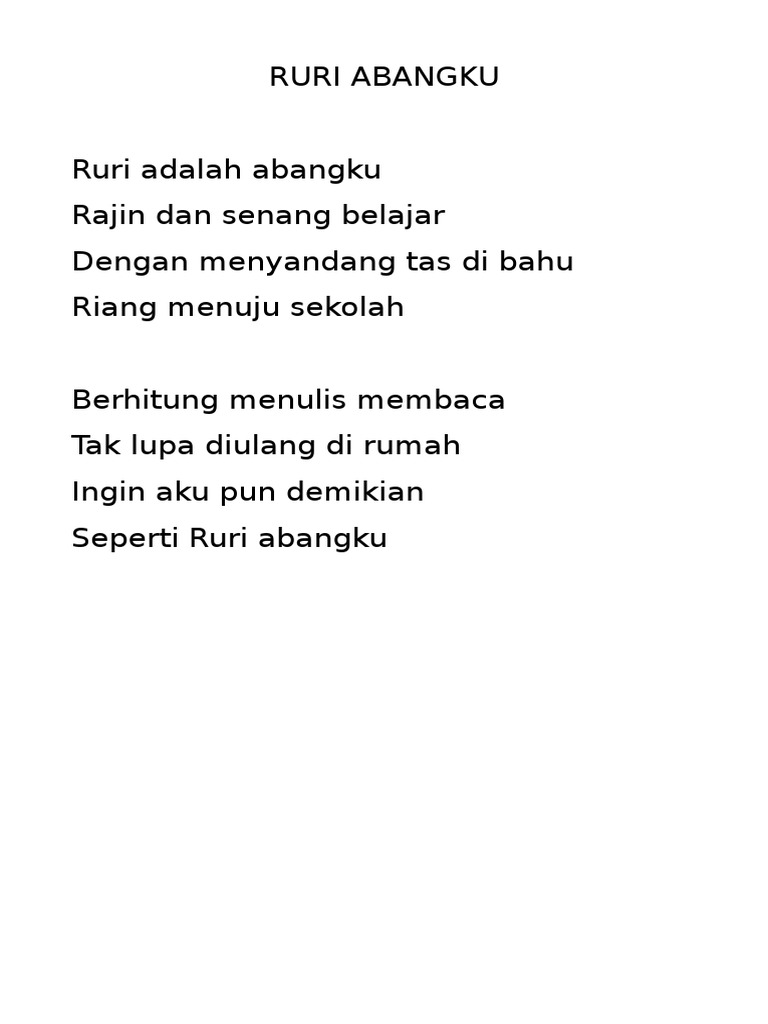 Lirik Lagu Ruri Abangku | PDF