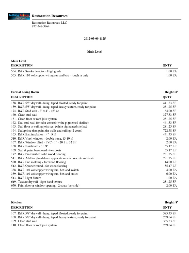 Xactimate Example Estimate PDF Ceiling Drywall