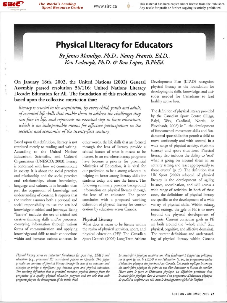 Defining Physical Literacy in Education | PDF | Literacy | Physical ...