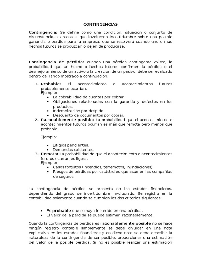 Contingencias en Contabilidad: Definición y Ejemplos | PDF ...