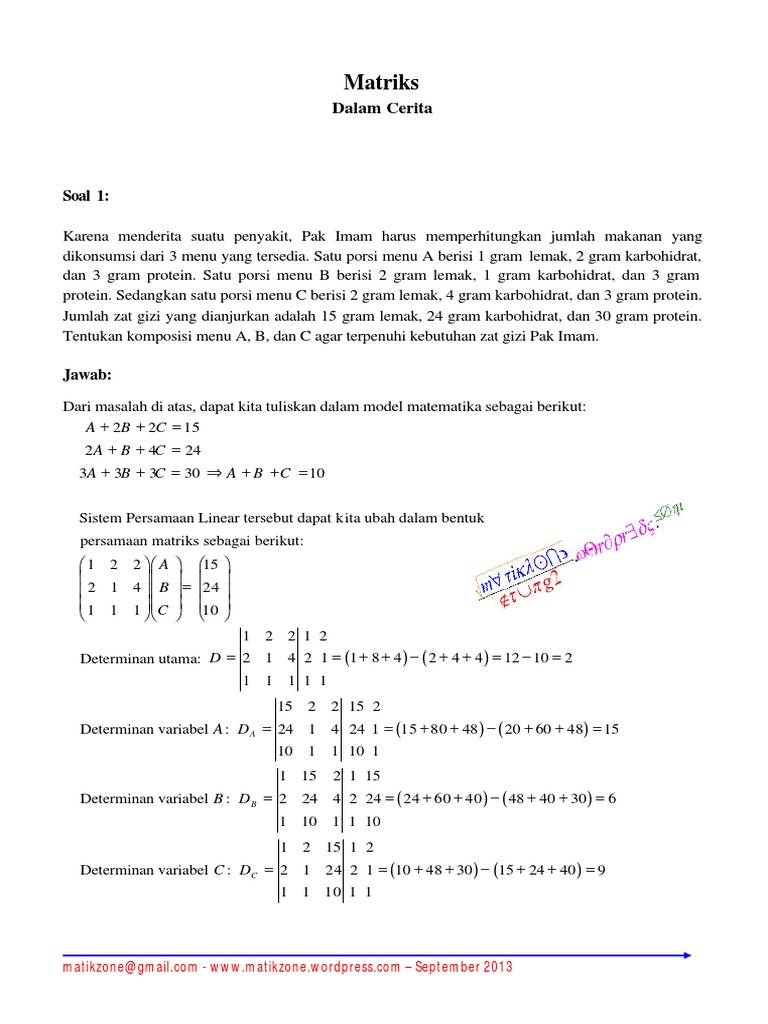 Soal Cerita Matriks dan Penyelesaian | PDF