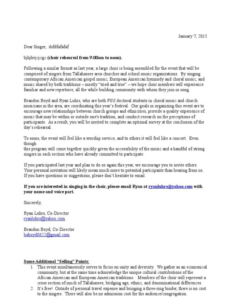 Festival Invitation Letter 2015 | PDF | Choir | Singing