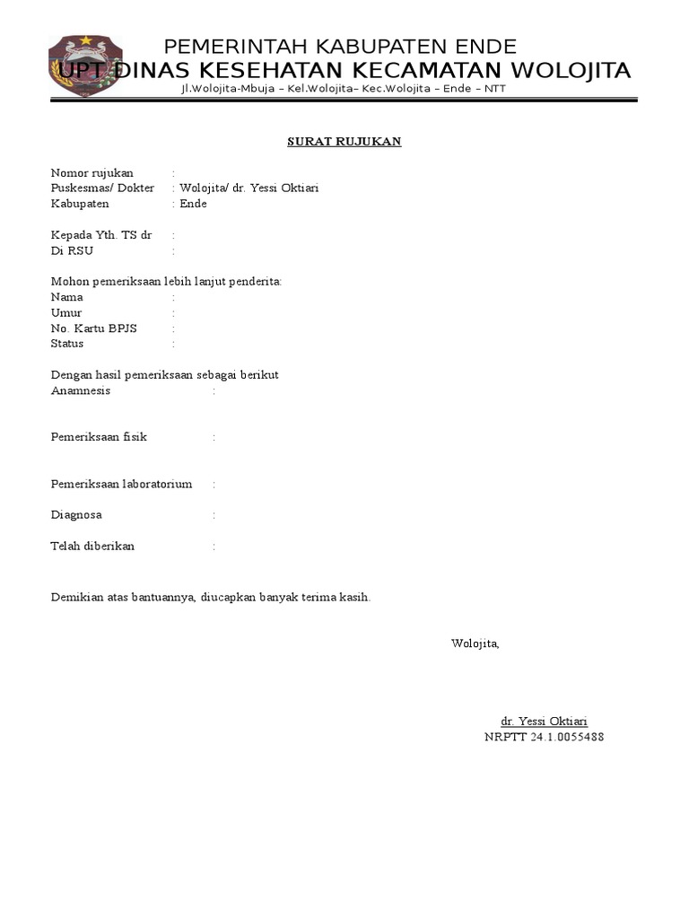 Contoh Surat Rujukan Puskesmas