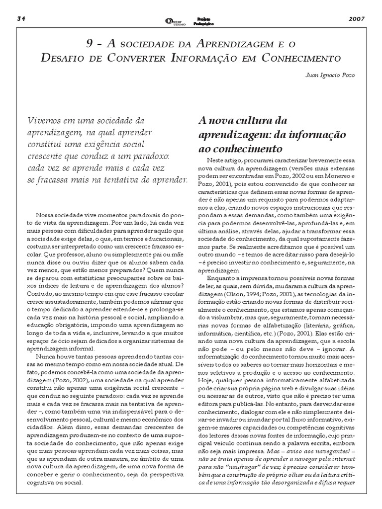 Sociedade da Aprendizagem e Desafios | PDF | Aprendizado | Conhecimento