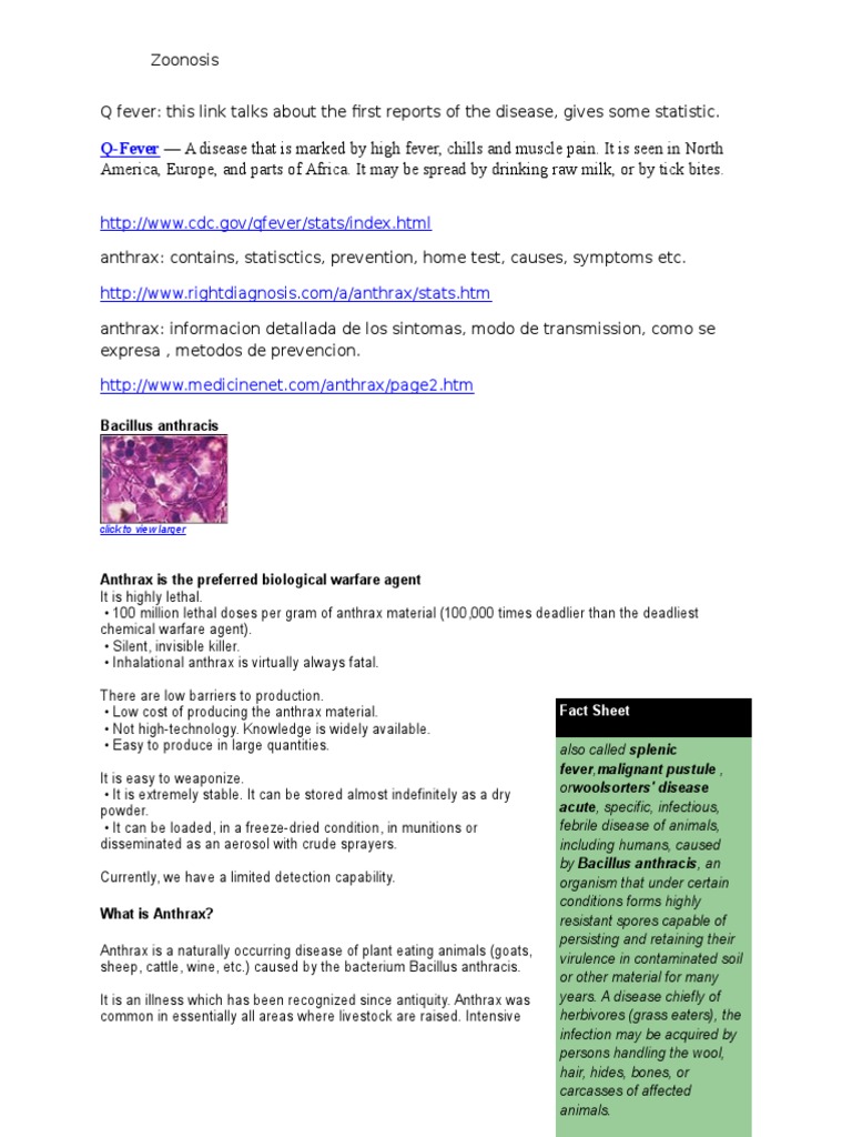 Zoonosis PDF Lyme Disease Anthrax