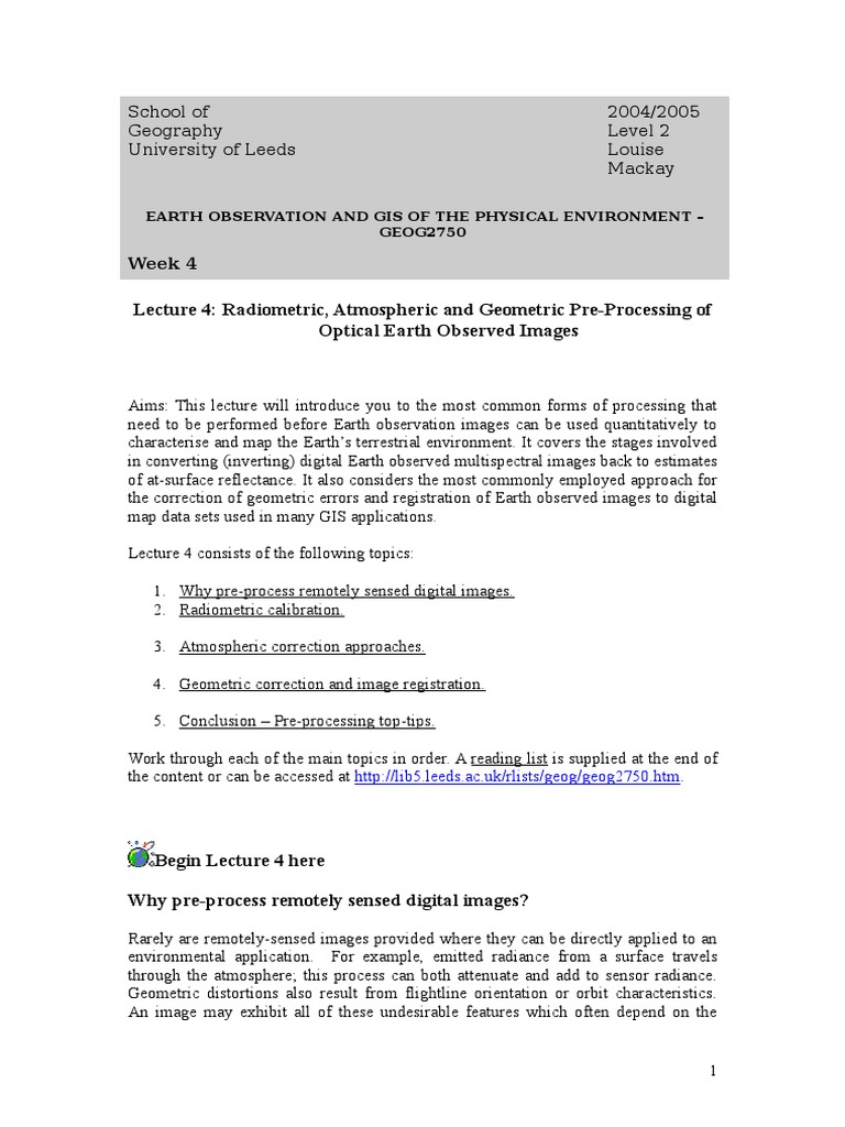 Radiometric and Geometric Corrections | PDF | Remote Sensing ...