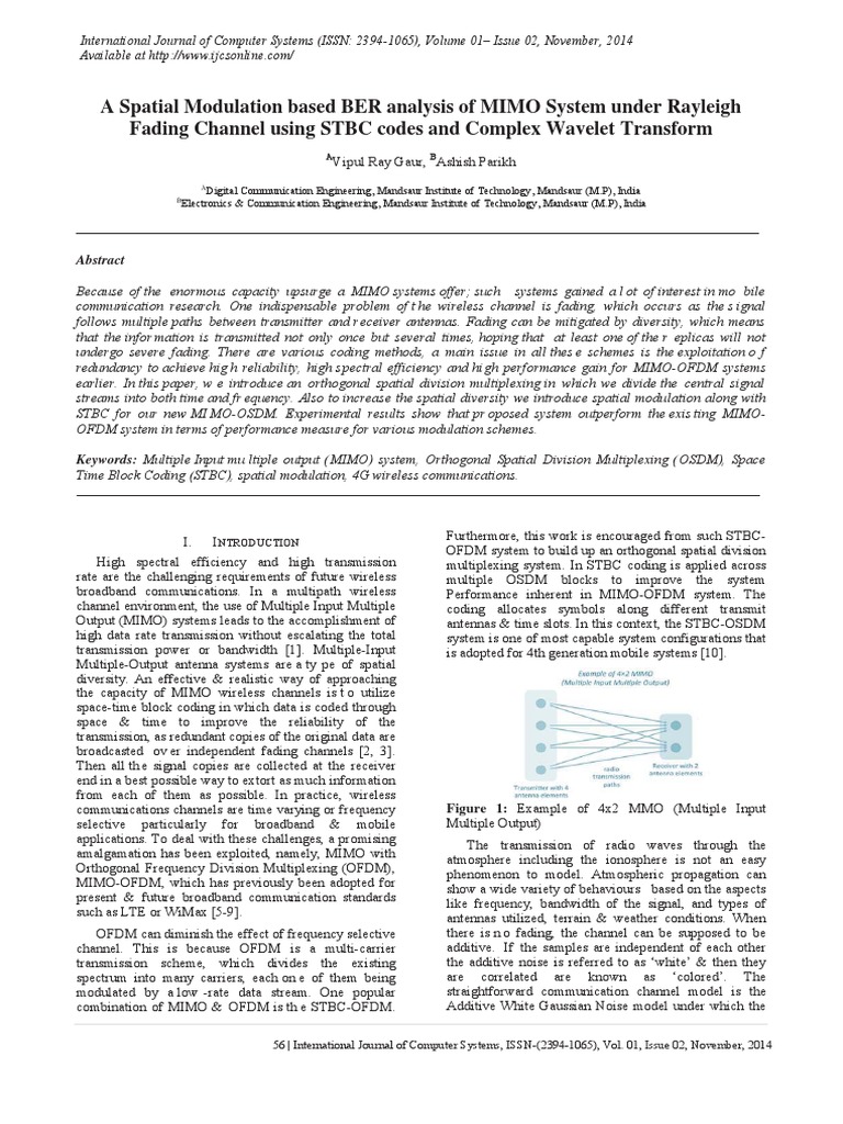 A Spatial Modulation Based Ber Analysis Of Mimo System Under - 