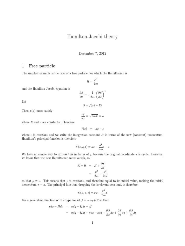 The Hamilton Jacobi Equation | PDF | Hamiltonian Mechanics | Applied ...
