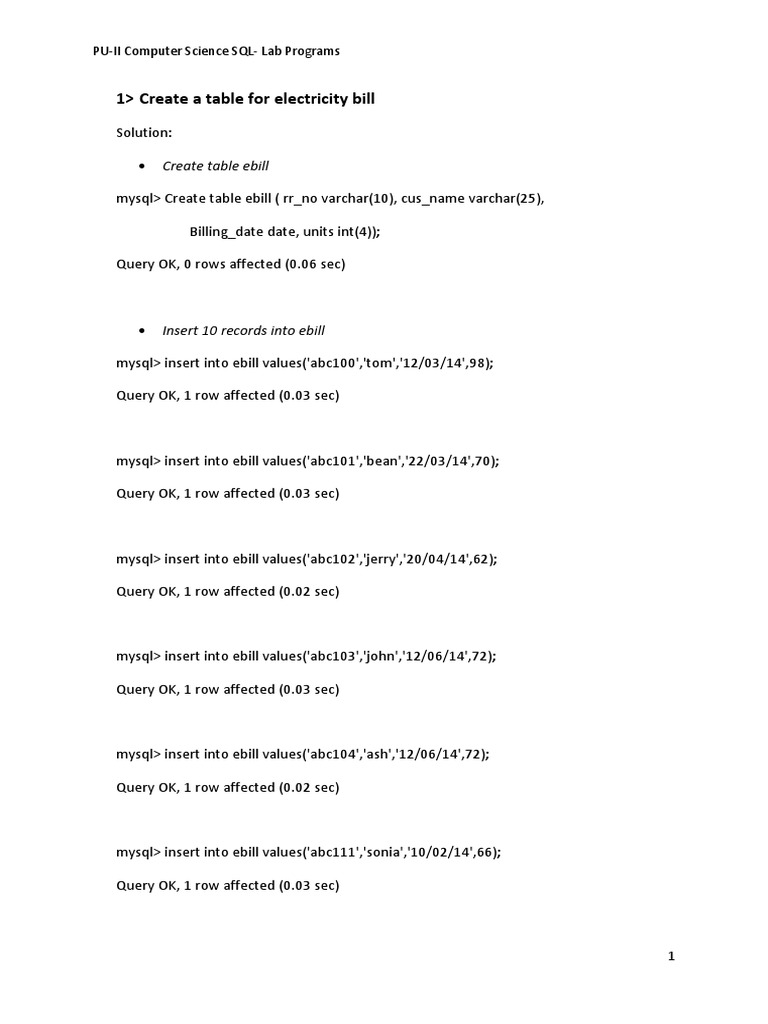 Electricity Bill Management in SQL | PDF | Sql | Data Management Software