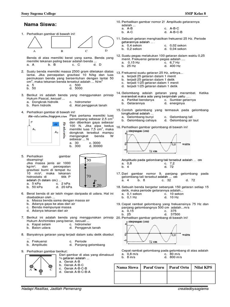 Latihan Soal Tekanan Dan Getaran Gelombang Kelas 8 Smp
