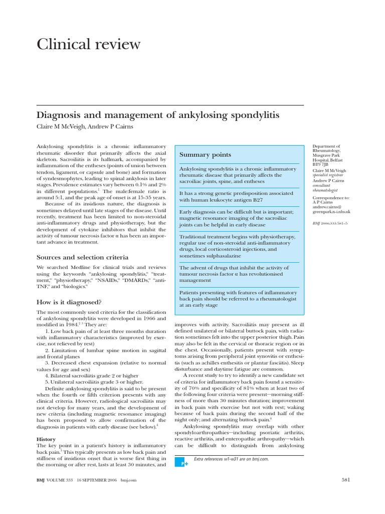 Ankylosing Spondylitis BMJ Rev | PDF | Health Care | Diseases And Disorders