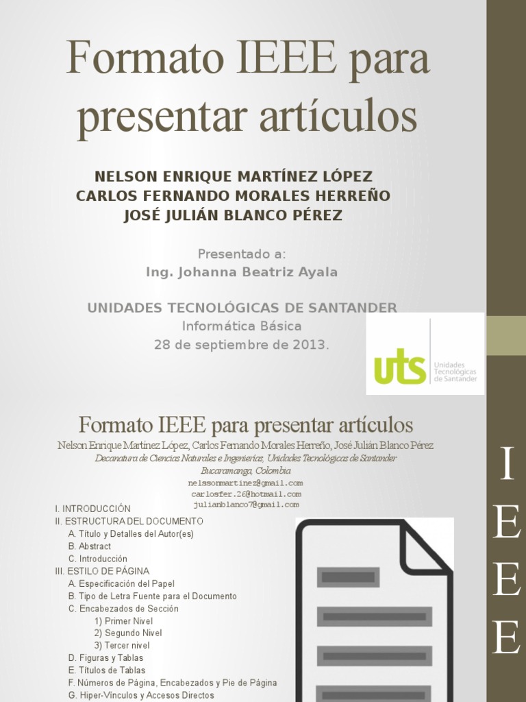 Informe Tipo IEEE | PDF | Instituto de Ingenieros Eléctricos y ...