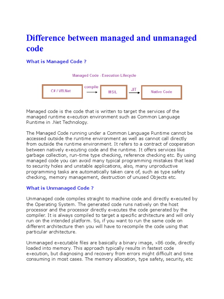 Difference Between Managed and Unmanaged Code | PDF | Runtime System ...