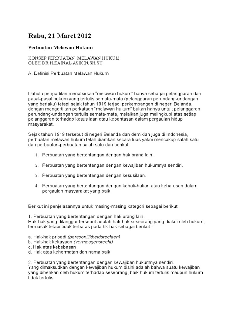 Unsur dan Definisi Perbuatan Melawan Hukum | PDF | Hukum