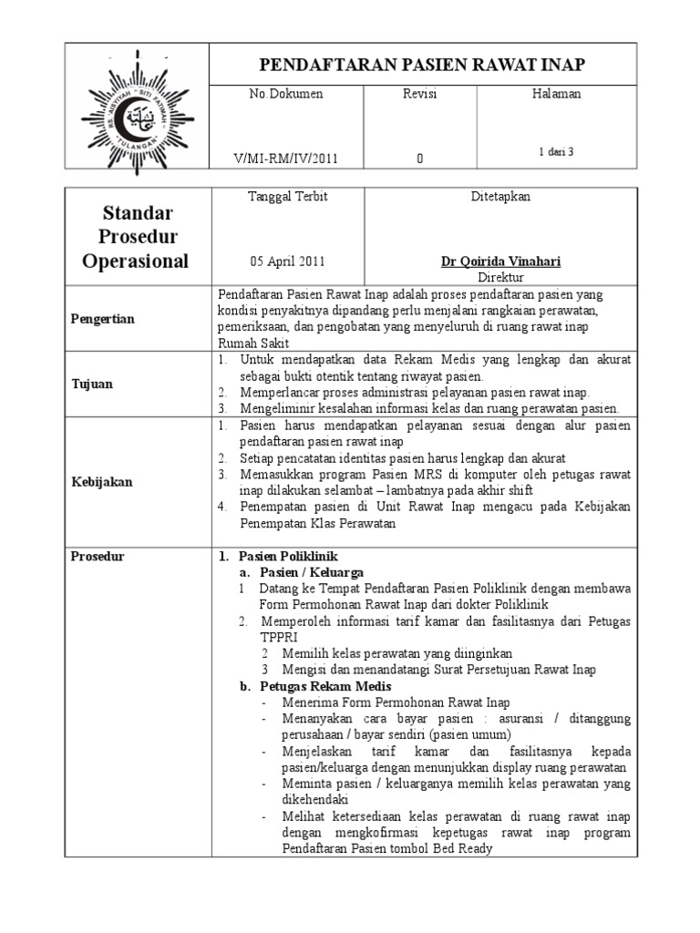 SOP Pendaftaran Pasien Rawat Inap REVISI