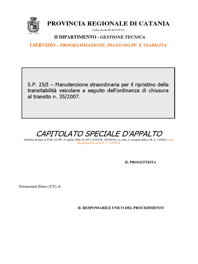 Capitolato Speciale Di Appalto