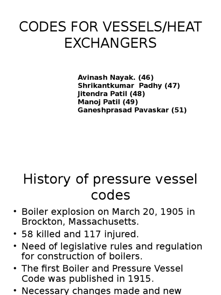 Codes For Vessels/Heat Exchangers | PDF