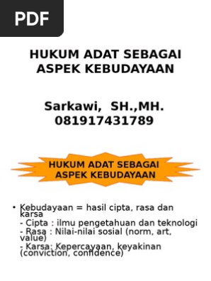 Hukum Adat Sebagai Aspek Kebudayaan Sarkawi Sh Mh 081917431789