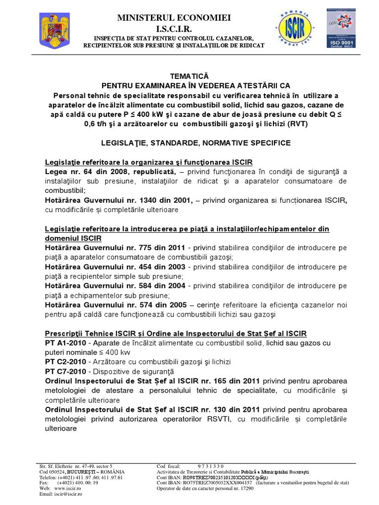 Tematica PT Examen RVT 2015 | PDF