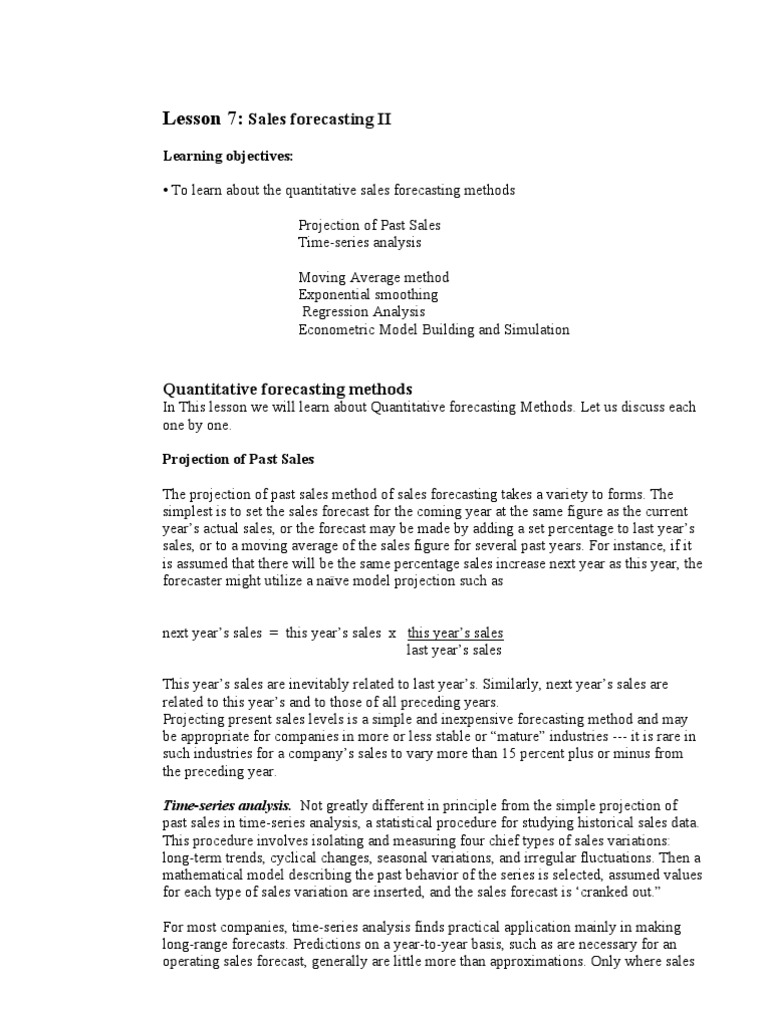 Quantitative Sales Forecasting Methods | PDF | Forecasting ...