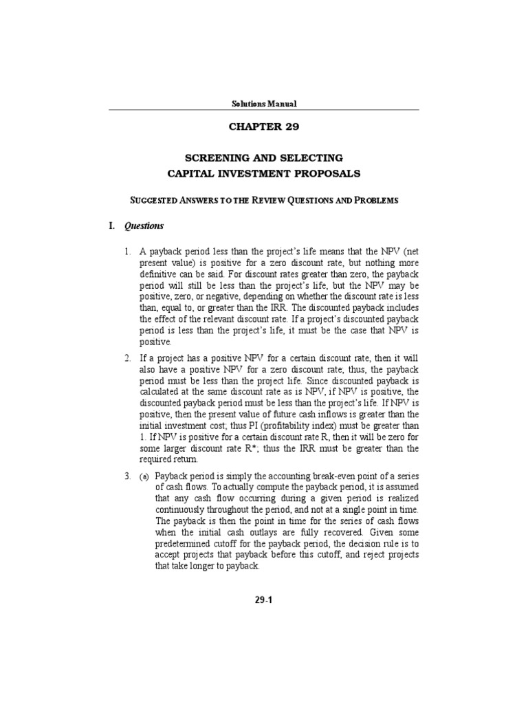 Chapter 29 Answer Internal Rate Of Return Net Present Value