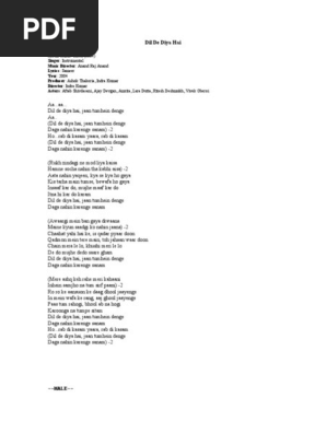 Dil De Diya Hai Hindi And English Lyrics Film Production Districts Cinema Of India dil de diya hai hindi and english