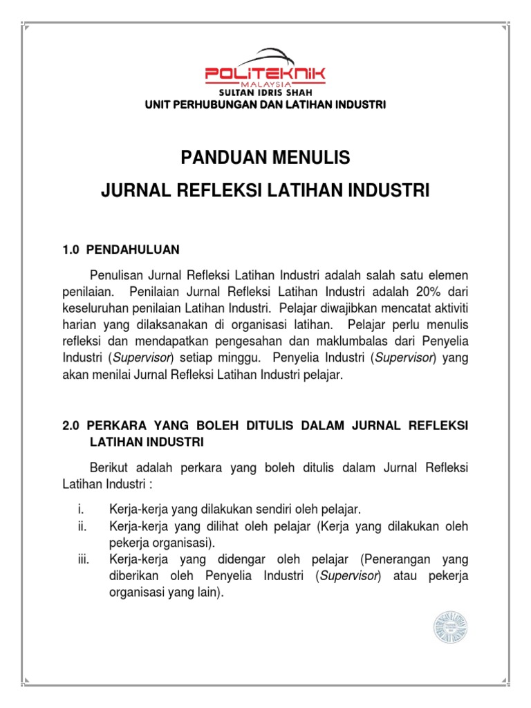 4 2 Panduan Menulis Jurnal Refleksi Latihan Industri