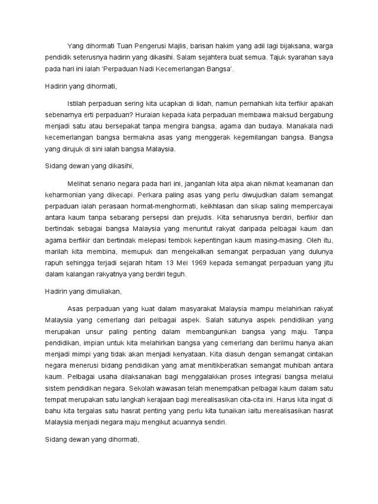 Teks Syarahan Bahasa Melayu Sekolah Menengah