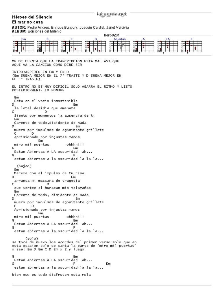 Héroes del Silencio, El mar no cesa_ Letra y Acordes.pdf Música grabada Música pop