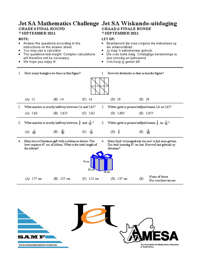Jet SA Mathematics Challenge Jet SA Wiskunde-Uitdaging | PDF | Leisure ...