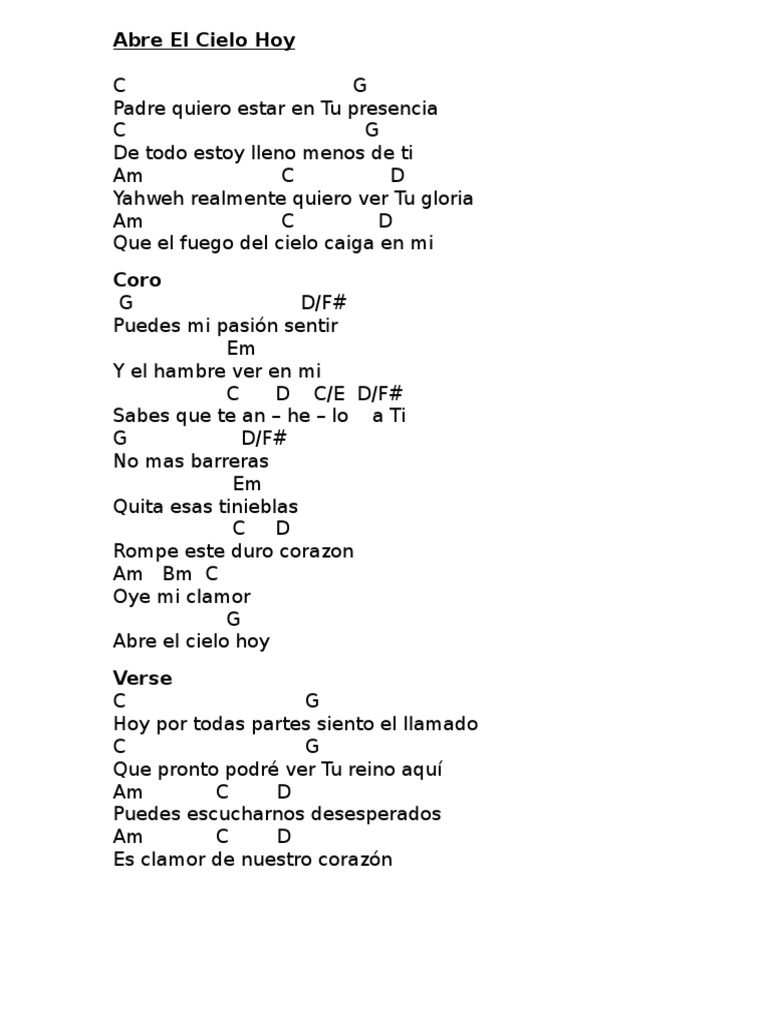 Abre El Cielo Hoy - Piano Tab | PDF