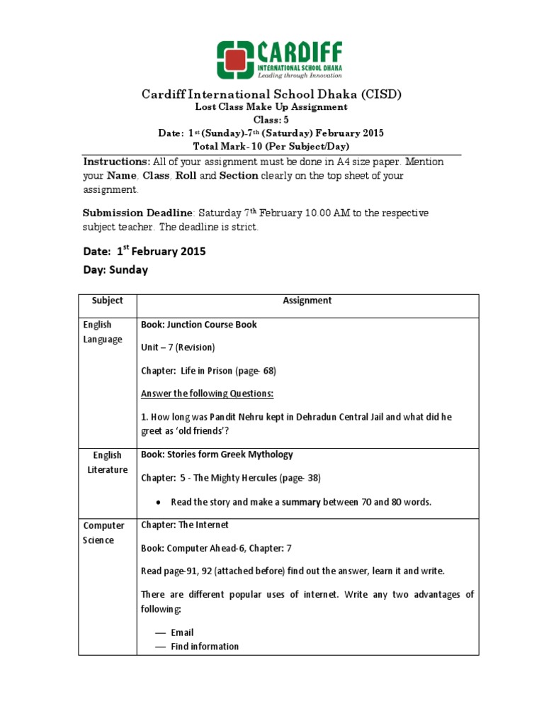 Class 5 Make-Up Assignments Guide | PDF | Qur'an | Islam