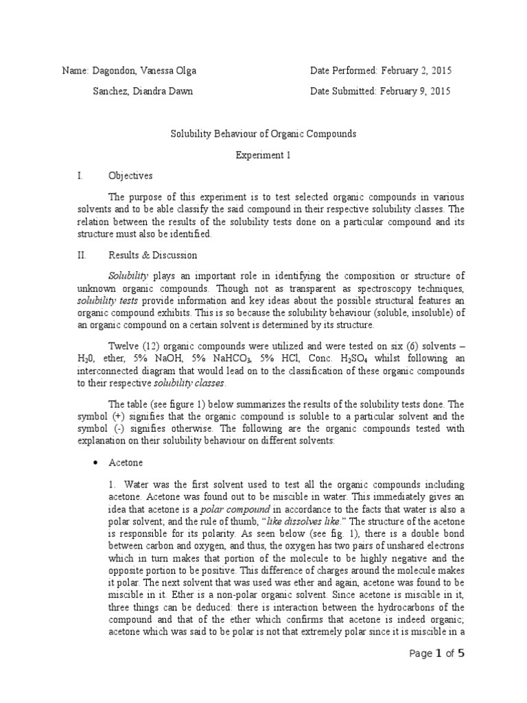 Solubility Tests on Organic Compounds | Solubility | Solvent