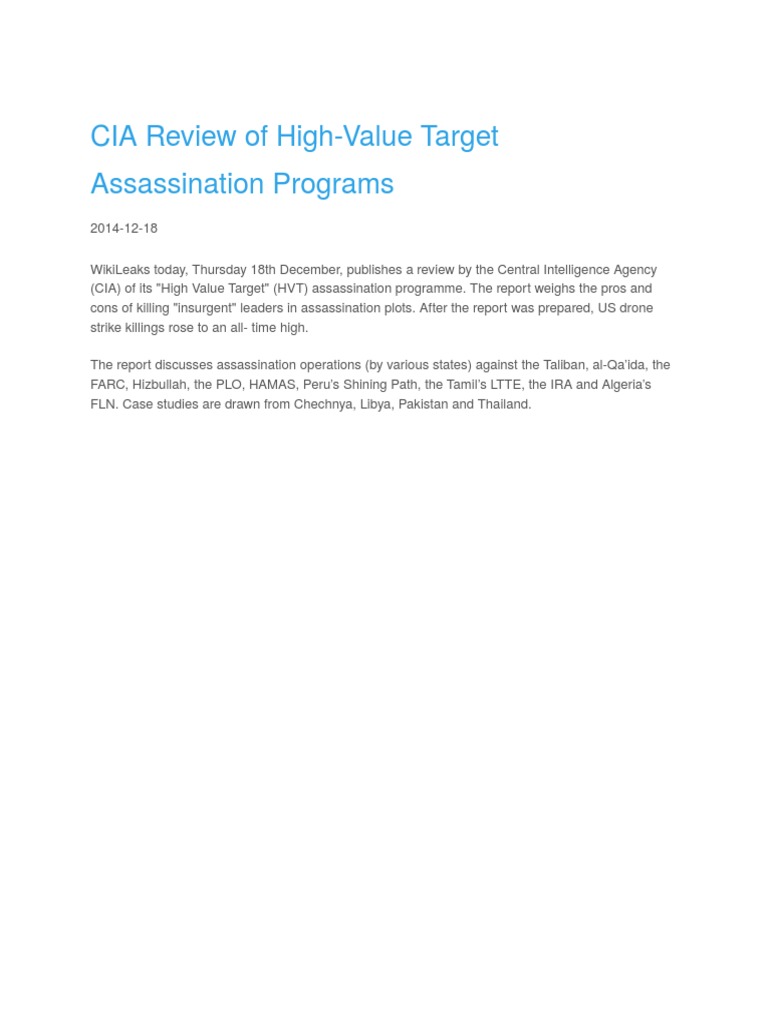 CIA Review of High-Value Target Assassination Programs | PDF