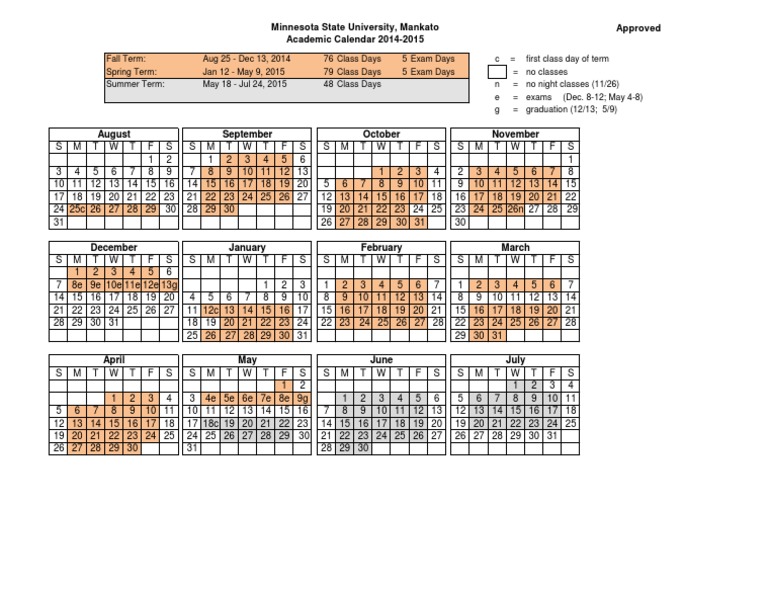 MSU Mankato Academic Calendar 2014-15 | PDF
